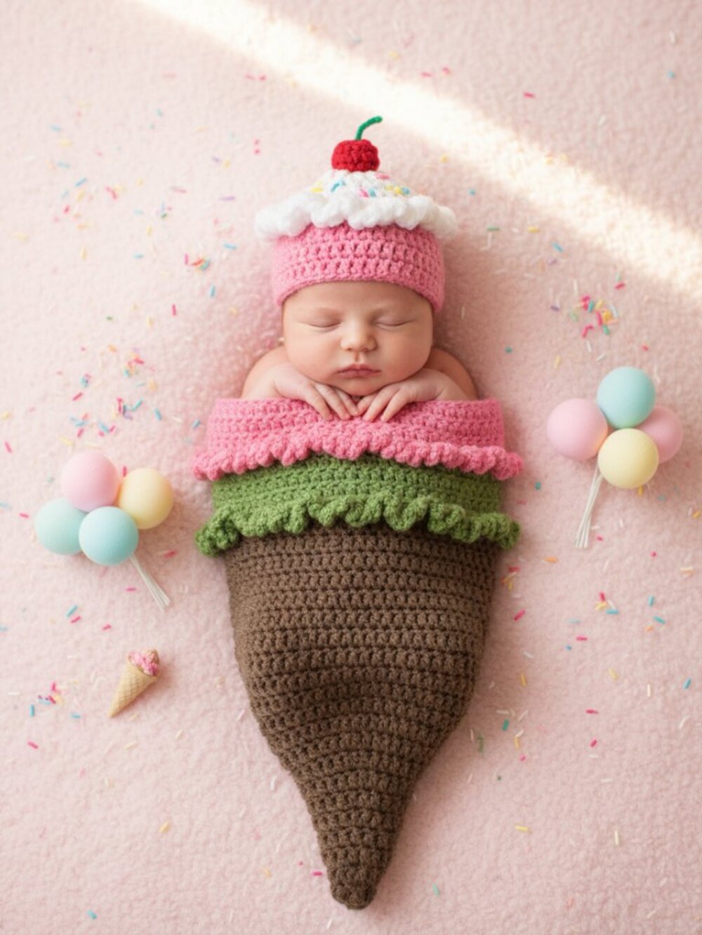 Baby Ice Cream Cone Crochet Cocoon Set | Newborn Photo Prop | Halloween Costume